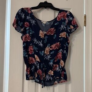 Aeropostale Women’s Navy Blue Floral Blouse Size Small